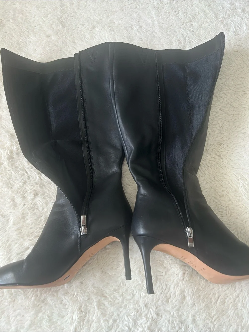 Via Spiga Dacia Almond  Toe Women's Black Leather Stiletto High Boots Size 6